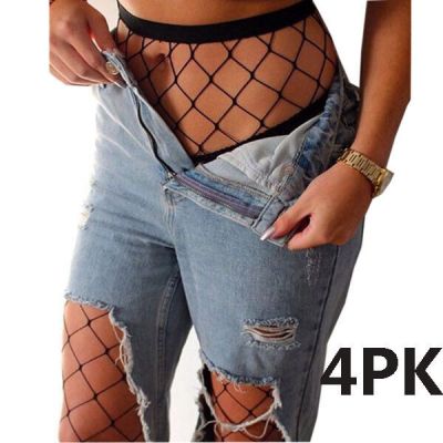 4PKWomen’s Sexy Pantyhose,High Waist See Through Hollow Fishnet Stockings Tights